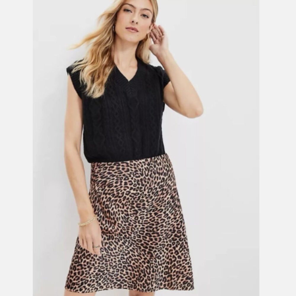 LOFT Leopard Print Silky Women's Skirt - Size S